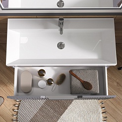 Equil Тумба с раковиной Mirage 100 1 ящик подвесная графит софт – фотография-9